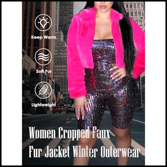 Faux Fur Cropped Jacket Open Front Shaggy Coat Y2K Chic Winter Outerwear - Picture 6 of 7